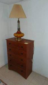lot 91 image: Chest of Drawers and Vintage Amber Table Lamp, 43 x 30 x 15