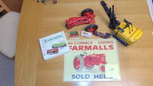 lot 100 image: Diecast Farmall Tractor, P&H Crane, Tin Sign and other Items