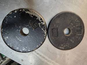 lot 70 image: A Pair of 5 LB  One inch weight Plates (Used)