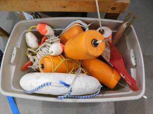 lot 73 image: Tote Full of Buoys and Misc. Diving Markers