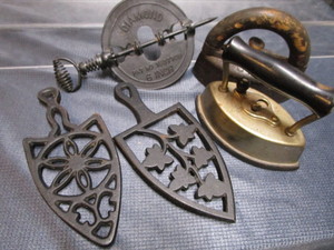 lot 35 image: Cast Damper, Trivets, Sad Irons