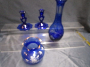 lot 94 image: Cobalt Vases & Candle Holders