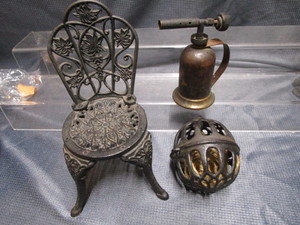 lot 167 image: Cast Doll Chair, String Holder, Torch