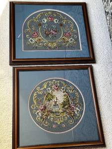lot 33 image: Pair of Framed Vintage Needlepoint Tapestries