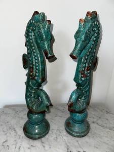 lot 45 image: Pair of Decorative Turquoise Seahorse Statues