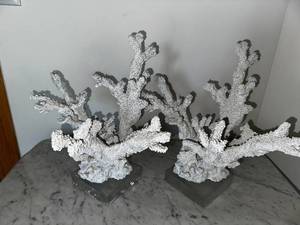 lot 48 image: Pair of White Faux Coral Sculptures on Crystal Bases