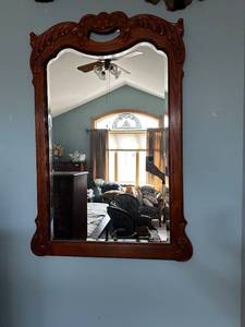 lot 92 image: Elegant Vintage Wooden Wall Mirror with Ornate Detailing
