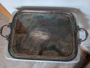 lot 188 image: Antique Silver-Plated Serving Tray with Ornate Handles