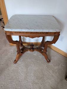 lot 189 image: Antique Marble-Top Wooden Side Table