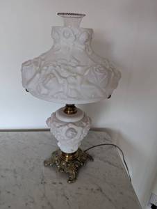 Fenton Puffy Rose Vintage Milk Glass Hurricane Lamp with Floral Relief