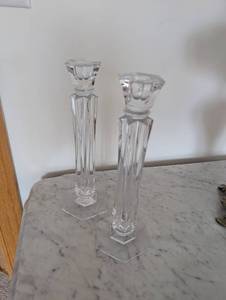 lot 197 image: Pair of Clear Crystal Candle Holders