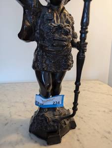 lot 234 image: Vintage Blackamoor Torchbearer Bronze Statue of a Boy with Pipe