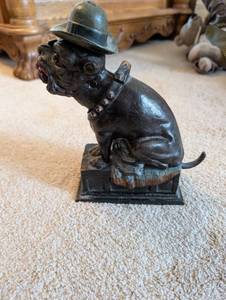 lot 235 image: Vintage Cast Iron Bulldog Cigar and Nickel Holder Bank