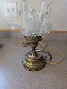 lot 270 image: Brass Table Lamp with Frosted Glass Shade