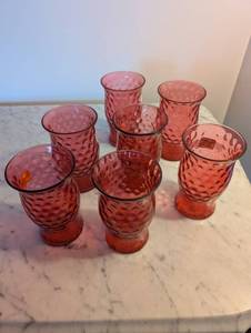 lot 407 image: Set of 6 Red Textured Glass Tumblers, 6 Inches Tall