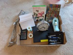 lot 424 image: Assorted Office Supplies and Vintage Decorative Alarm Clock