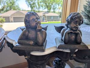 lot 455 image: Pair of Antique Bronze-Finish Cherub BookendsChristmas Stocking Hooks