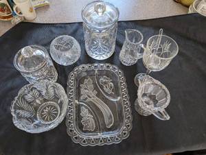 lot 463 image: Collection of 9 Crystal Glassware Pieces with Intricate Designs