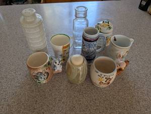 lot 471 image: KitchenDining in small brown bag - Collection of 8 Assorted Novelty Mugs and Jars with Unique Designs