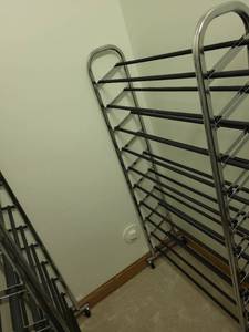 lot 302 image: Set of 2 Rolling Metal Shoe Racks with Multiple Tiers