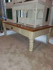lot 305 image: Vintage Wooden Coffee Table with Spiral Legs and Drawer (Does not include Dollhouse)