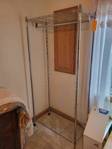 lot 307 image: Adjustable Chrome Metal Garment Rack with Wheels