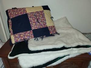 lot 313 image: Quilted Patchwork Throw Blanket and Plush Fur Blanket Set