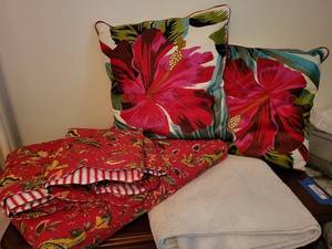 lot 328 image: Set of 2 Decorative Pillows and Reversible Comforters