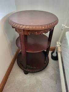 lot 338 image: Wooden Round Side Table with Carved Details