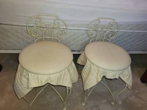 lot 340 image: Pair of Vintage Iron Vanity Stools with Cushioned Seats