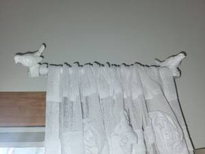 lot 342 image: Set of Bird Design Curtain Rods with Sheer White Drapes