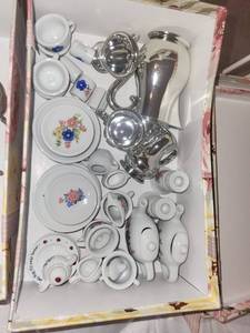 lot 345 image: Collection of Miniature Porcelain Tea Sets with Floral and Ladybug Designs