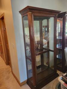lot 361 image: Elegant Wooden Display Cabinet with Glass Shelves and Intricate Carvings