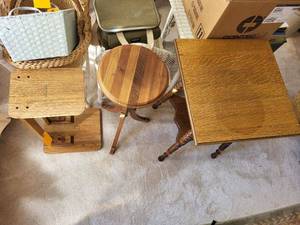 lot 382 image: Assorted Set of Three Wooden Tables with Unique Designs