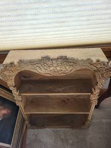 lot 386 image: Hand-Carved Wooden Wall Shelf with Ornate Floral Design