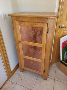 lot 389 image: Oak Cabinet with Copper Door Panels