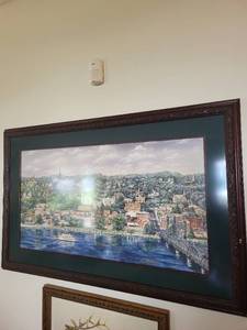 lot 487 image: Framed Signed Artwork of Riverfront Townscape