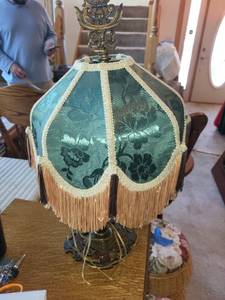 lot 30 image: Antique Victorian Lamp with Fringe Shade
