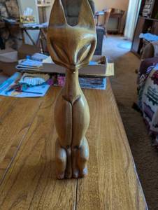 lot 187 image: Hand-Carved Wooden Cat Sculpture