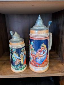 lot 219 image: Set of 2 Vintage Western Germany Beer Steins with Pewter Lids