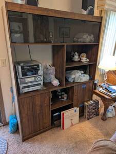 lot 230 image: Vintage Wooden Entertainment Center with Glass Doors - Contents not included