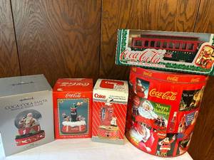 lot 271 image: Collection of Coca-Cola Memorabilia Tins, Snow Globes, and Die-Cast Models