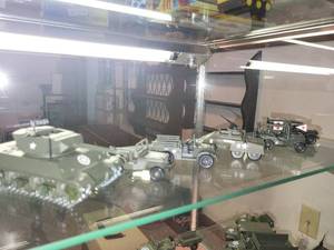 lot 319 image: Collection of Military Model Vehicles with Tank, Jeeps, and Scout Car