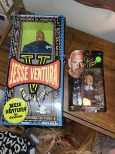 lot 329A image: Jesse Ventura Action Figures, Football, and Tote bag from 2013 Texas Toy Soldier Show