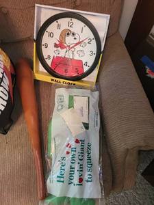 lot 330 image: Vintage Peanuts Snoopy Aviator Wall Clock & Lovin Giant Doll