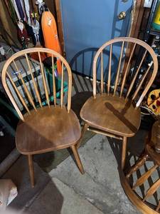 lot 349 image: Pair of Wooden Spindle-Back Dining Chairs