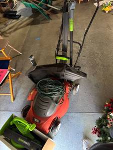 lot 355 image: Black & Decker Electric Lawn Mower and Greenworks Electric BlowerMulcher Set