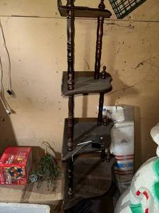 lot 373 image: Vintage Wooden Corner Shelf Unit