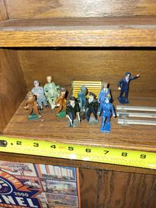 lot 456 image: Collection of 10 Vintage Metal Toy Figures with Train Accessories