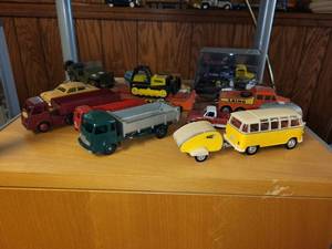lot 477 image: Collection of Vintage Die-Cast Model Vehicles Including Buses and Trucks